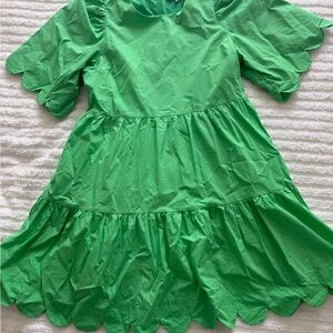 English Factory Green Scallop Hem Tiered Dress- Medium